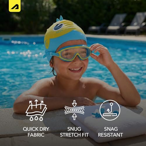 Image of Boldfit Dino Theme Kids Swimming Set, 5-in-1 Combo with Silicone Swim Cap, Anti-Fog Adjustable Goggles, Earplugs & Nose Clip, Leak-Proof, Comfortable & Durable Swim Kit for Boys & Girls