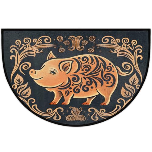 Image of cfpolar Tribe Pig Printing Half Round Door Mat Outdoor Entrance Large 24 inchx36 inch Half Circle Welcome Entrance Way Mat Semi Circular Front Door Mat Area Rug for Garage, Patio, High Traffic Areas