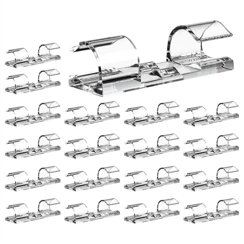 Clips de alambre autoadhesivos, 20 unidades de soportes de alambre de pared, clips transparentes para cables | Clips de gestión de cables debajo del soporte para cables de escritorio | Soporte para