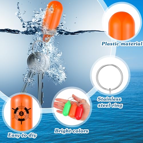 Image of Tondiamo 14 Pcs Boat Floating Keychain Oval Shape Boat Key Ring Floating Key Pendant for Sail Kayak Fishing Accessory
