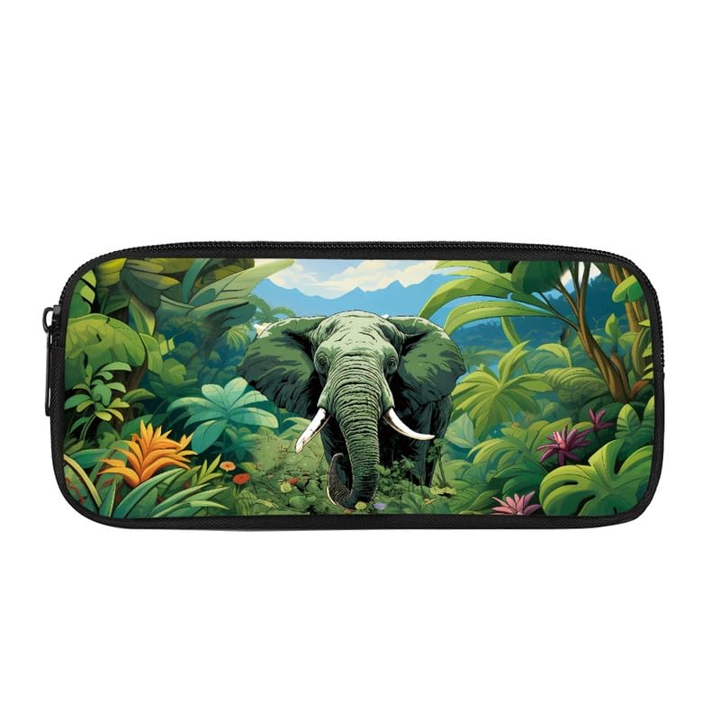 Kuiaobaty Forest Elephant Printed Pencil Case Zipper Pencil Pouch, Nature Wild Animals Print Primary School Students Durable Stationary Bag — image 1