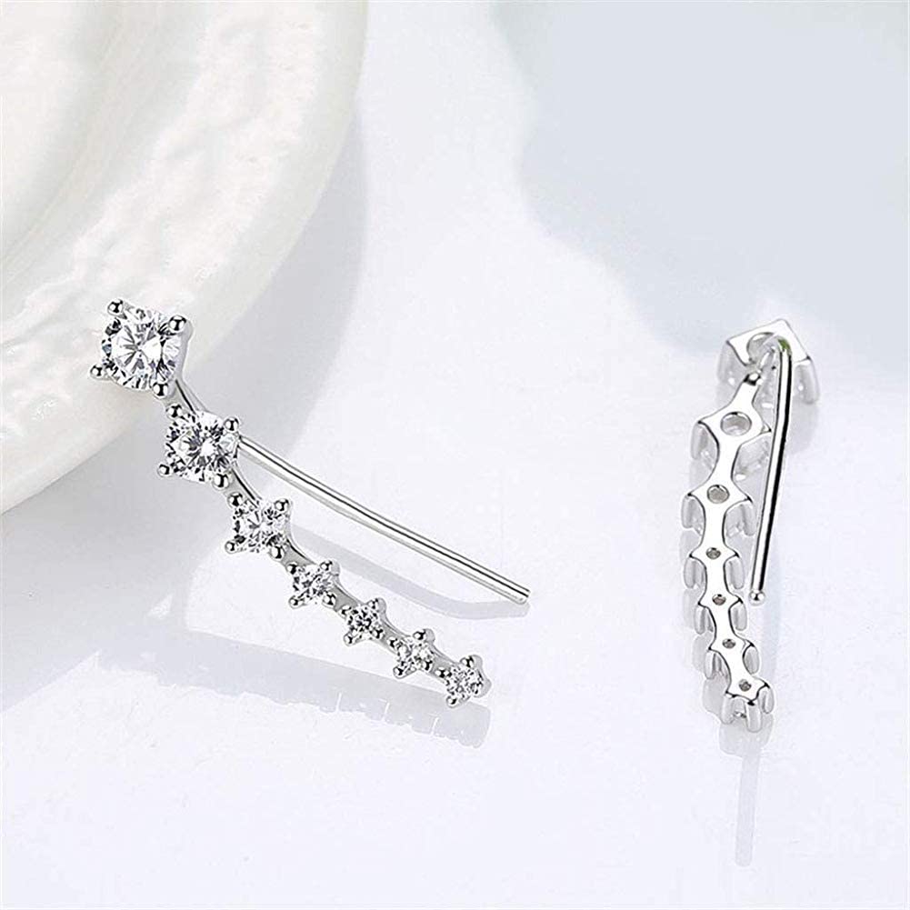 Crystal Stud Earrings,Ear Cuff Earrings 7 Cubic Zirconia Crawler Earrings S925 Ear Jewelry/925