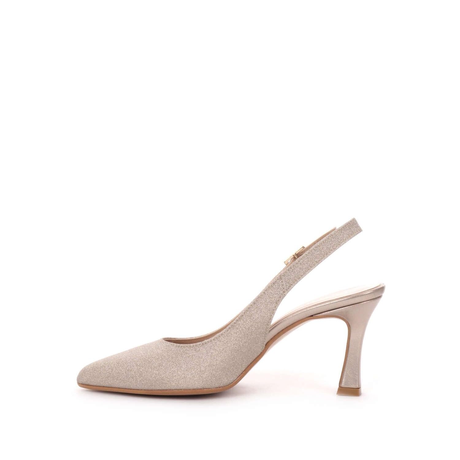 Valleverde 19101C Scarpe Eleganti da Donna con Tacco, Slingback Glitterato Champagne, Tacco 8 cm, Punta a Mandorla