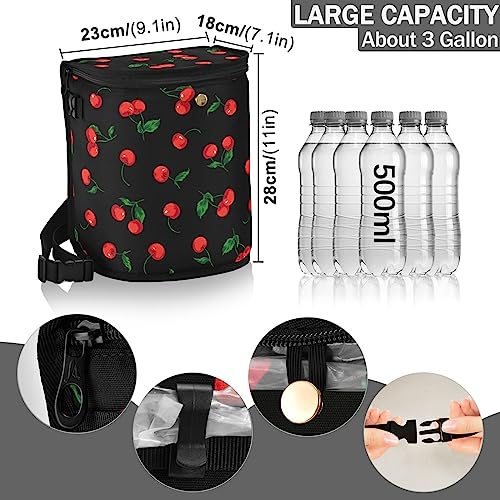 Image of Cherry Black Car Trash Can Watercolor Fruit Leaves Car Garbage Bag with Lid Hanging Waterproof Leak Proof Vehicle Storage Bin