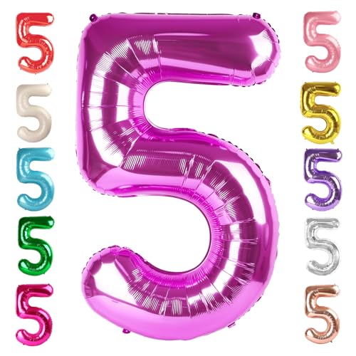 Image of 5 Balloon Numbers Birthday Decorations, 40In Rose Purple Balloons for Party | Eye-catching Appearance, Perfect Decorative Centerpieces, Convenient Self-sealing Structure, Widely for Various Occasions