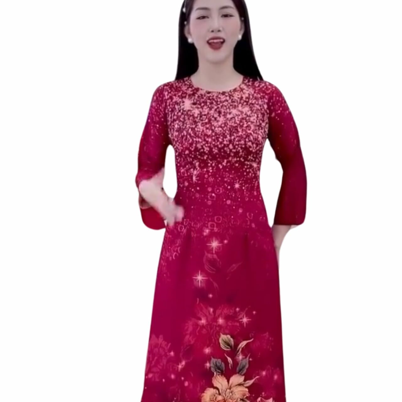 HOADINH5953Vietnamese Traditional Ao Dai, Round Neck, 5D Printed, Soft and Comfortable Thai Tuan Brocade Material (XXL, Purple)