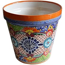 Fine Crafts Imports Indoors/Outdoors Large-Sized Ayumba Mexican Colors Talavera Ceramic Garden Pot