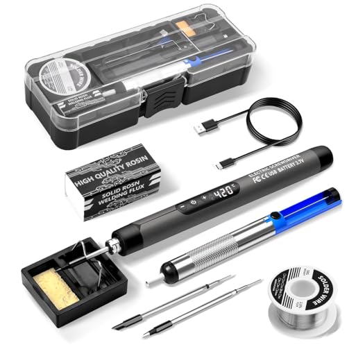 Akku Lötkolben Set - Daakro USB Wiederaufladbar Lötkolben mit LCD, Wireless Soldering Iron Set, Wireless Soldering Tips and Soldering Stand with Adjustable Temperature (Grau)