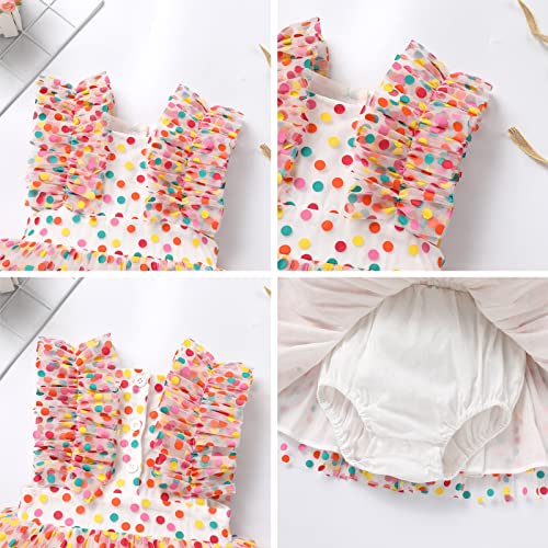 1St Birthday Girl Dress Outfit Baby Confetti Dress Polka Dots Sequin Tulle Romper Dress Infan Toddler Cake Smash Photoshoot Dress Summer Princess Sundress Colorful Dots 18-24 Months #TOP5