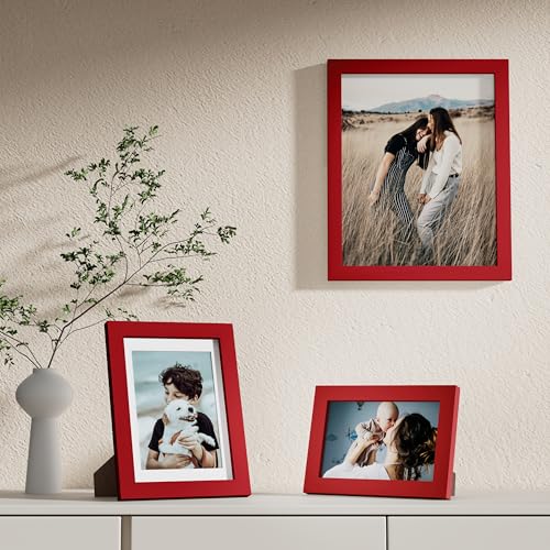 Image of Vittanly 10 Pack Picture Frames Collage Wall Decor, Gallery Frame Set for Wall Mounting or Tabletop Display, Multi Sizes Including 2pcs 8x10, 4pcs 5x7, 4pcs 4x6, Red