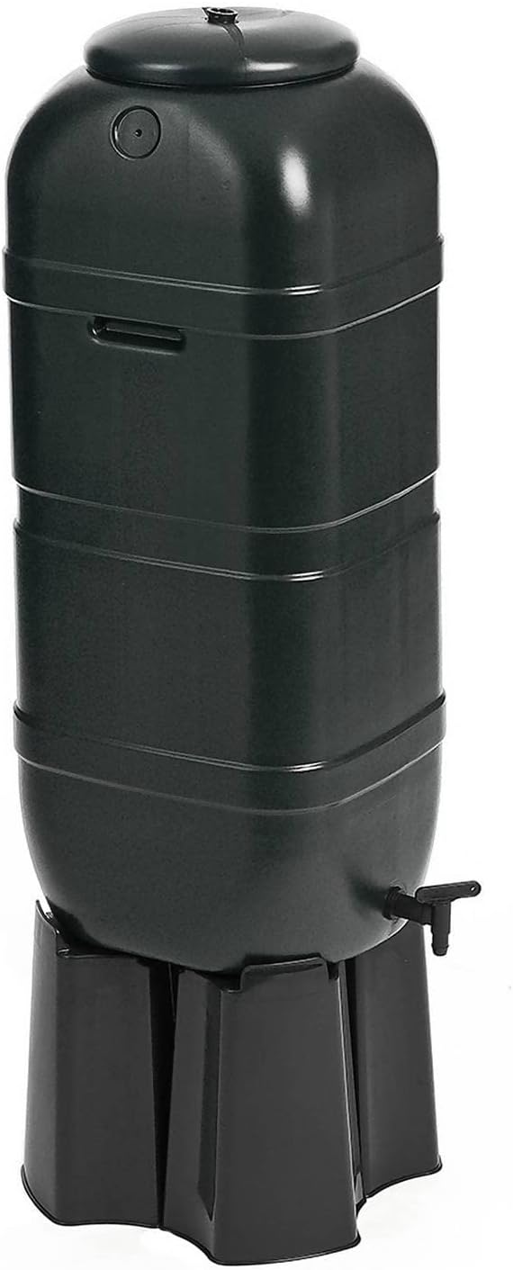 Invopak 100L Recycled Plastic Mini Rainsaver Slim Water Butt Kit Includes Tap, Stand & Diverter - Black