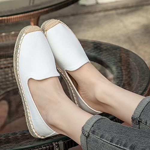 A COUPLE OF LINES Solid Color Women's Flat Espadrilles - Slip on Canvas Shoes for Women, Comfortable and Breathable Loafers for Women, Suitable for Pants, Skirts, Dresses(White,8) | Image 6