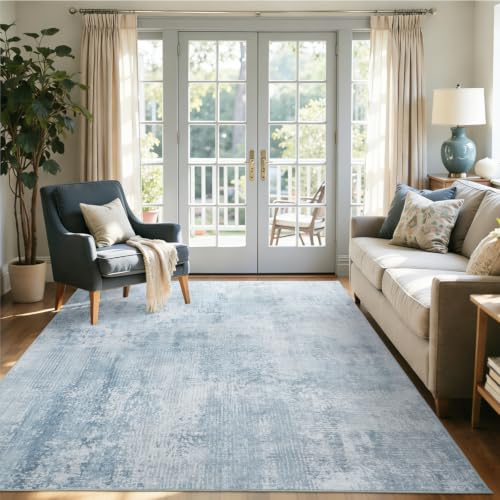 Cuzwlovita 4x6 Ft Abstract Washable Area Rugs for Living Room Blue