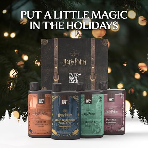 every man jack harry potter collectors body wash gift set - includes 4 body washes with clean ingredients amp hogwarts inspired scents - forbidden forest charms herbology potions
