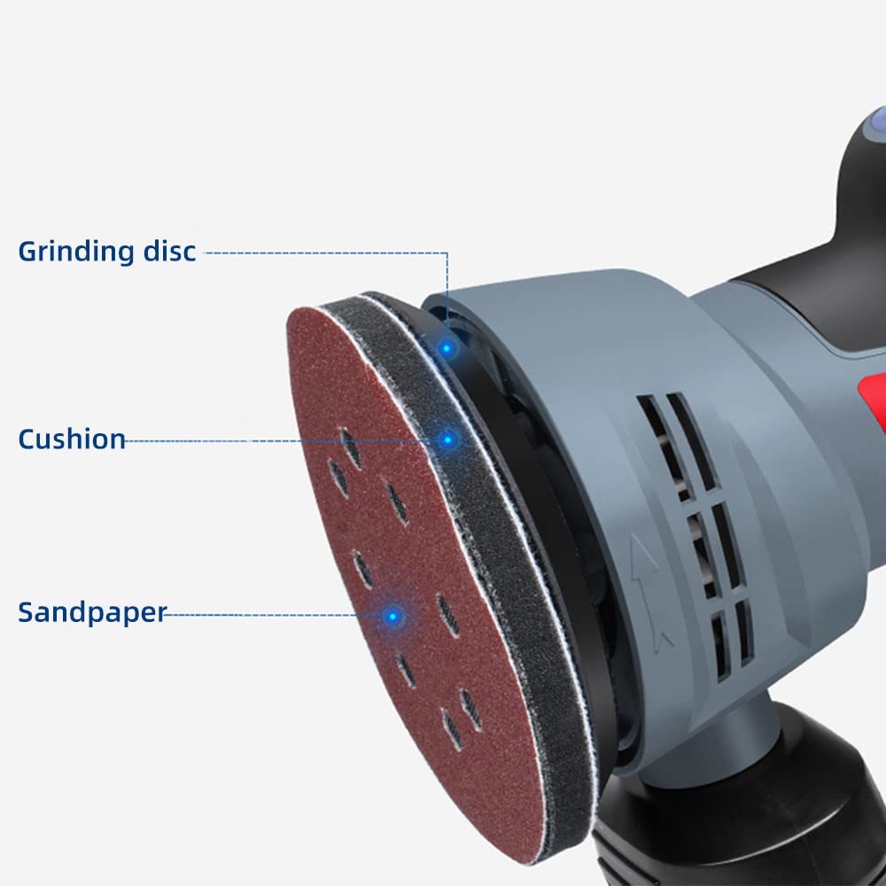 Máquina pulidora, lijadora orbital, Lijadora eléctrica de órbita aleatoria de 400W, diseño de función de eliminación de polvo, amoladora de velocidad Variable con papel de lija de 125MM para lijar, pu