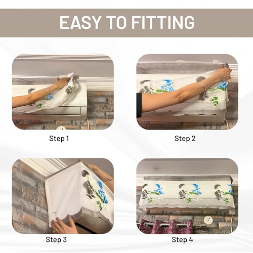 Image of Cotton Net Split AC Cover Indoor Unit for 2 Ton Capacity AC, Premium Work Indoor AC Dust Protection Cover Designer Summer Ac Cover for 2 Ton Ac (38 X 15.35 X 7.8 inch, Grey)