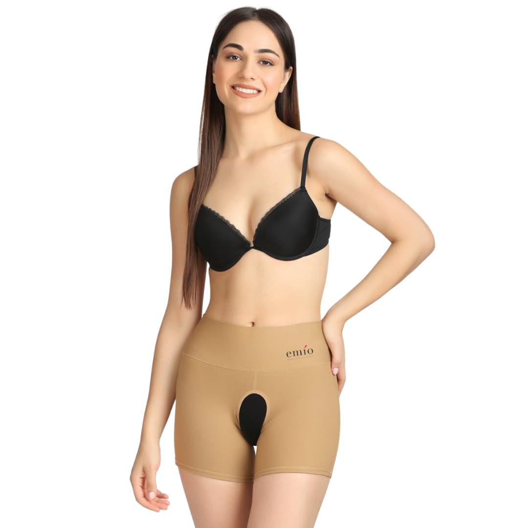 emio Shapewear for Women Cotton Panties Hipster Body Shaper Waist Slimming Brief Underwear Seamless High Waist Tummy Control Double Layer Hipster for Better Grip- Beige-picture-23