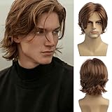 Baruisi Men Wig Short Brown Natural Layered Hair Wig Synthetic Halloween Cosplay Wigs for Male Guy