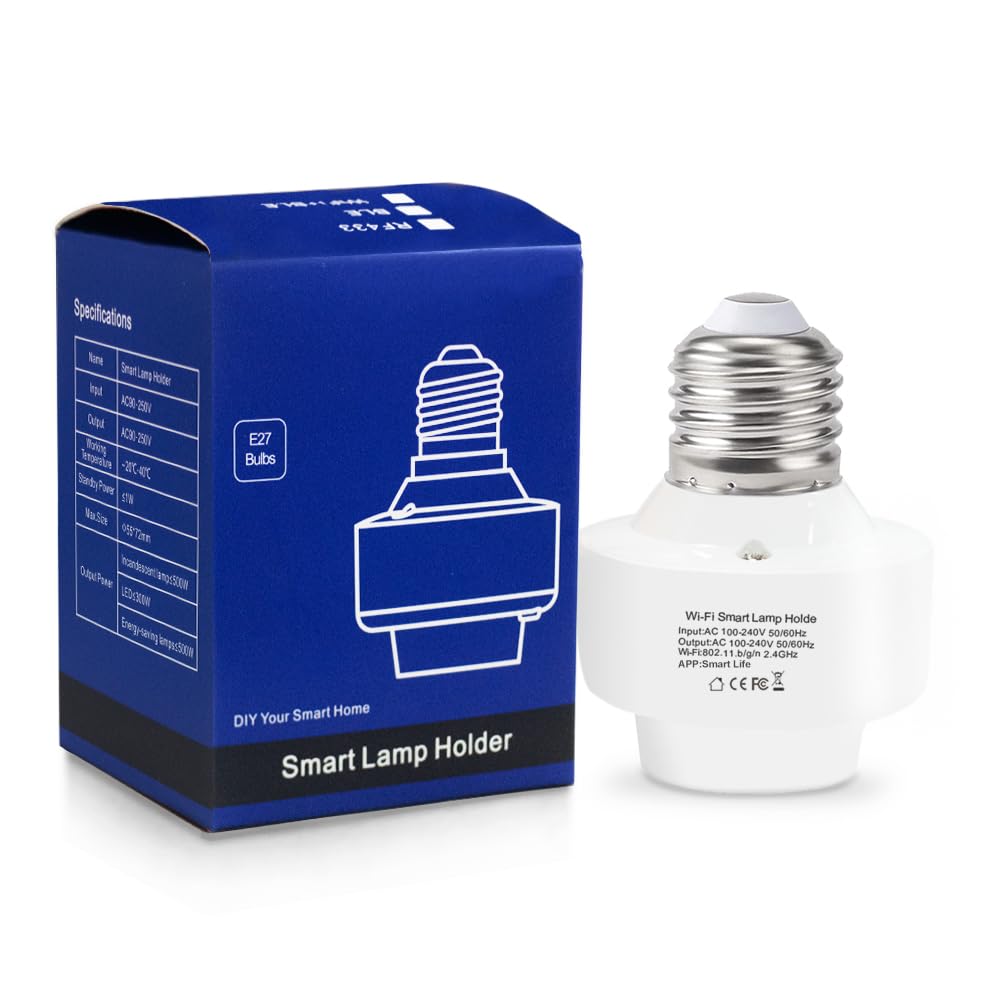 QIACHIP Douille connectée wifi Intelligente Interrupteur E27 Base d'ampoule, Lampe à télécommande sans fil, Tuya Smart Life App Control,Compatible avec Alexa,Max.500W