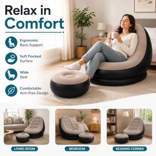 Image of Inflatable Air Sofa - Portable Lazy Lounge Chair for Home, Camping & Outdoor Use - Comfortable Blow Up Couch for Relaxation