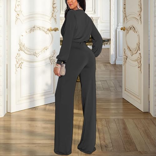 Image of shengfan Formal Jumpsuits for Women Dressy Evening Sexy Deep V Neck Plus Size Long Wide Leg Pants Rompers Clubwear