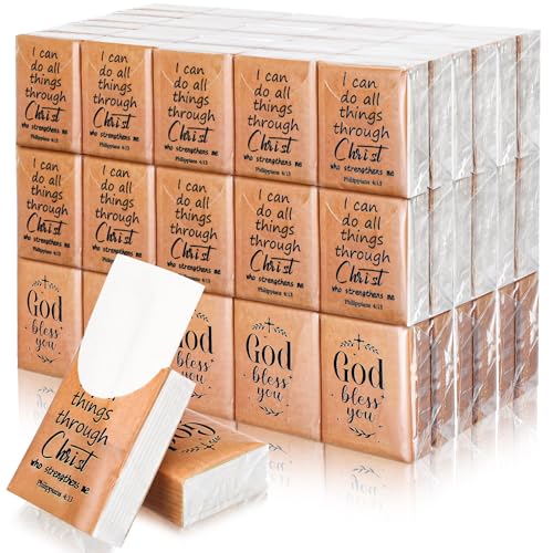 Image of Ctosree 50 Pack Christian Pocket Tissues Bible Verse Travel Packs Bulk 500 Sheet Small Tissues Pocket Packs 3 Ply Mini Travel Size Individual Religious Party Favor