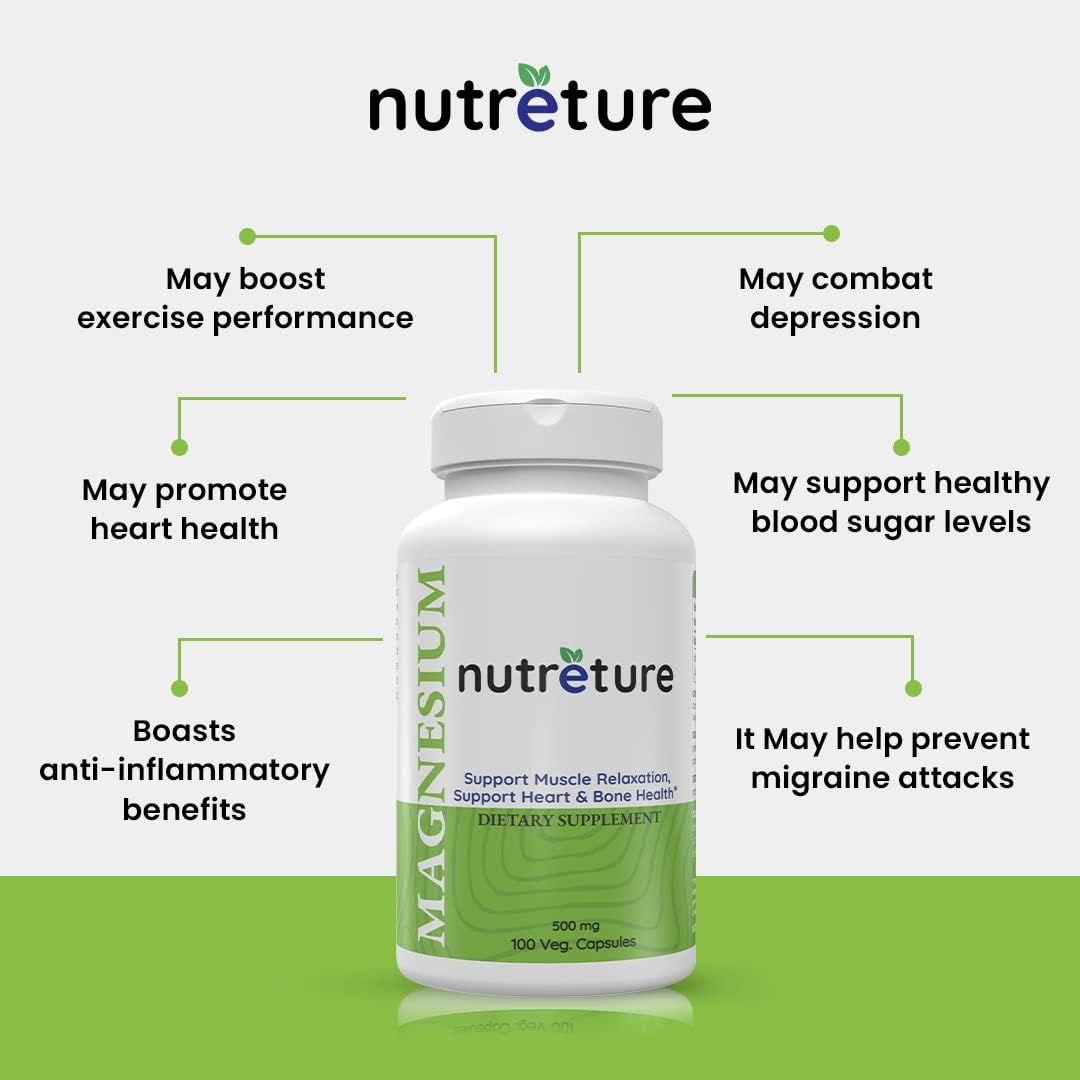 Nutreture calm magnesium supplement 500mg 100 Capsules | magnesium oxide | high absorption magnesium | magnesio | magnecio