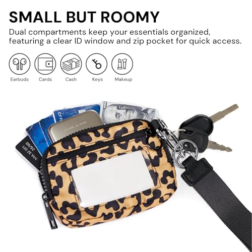 Image of Keychain Wallet for Women with Clear ID Window, Coin Pouch and Wrist Strap | Quick-Access Design with Front Zip Pocket, 3 Card Slots, Inner Mesh Pocket and Lipstick Holder