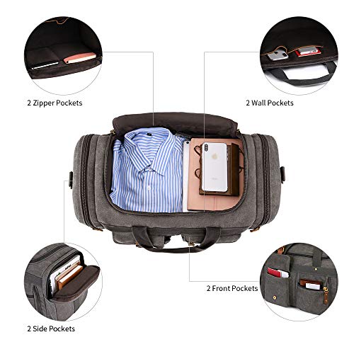 Plambag Large Canvas Duffel Bag Overnight Travel Tote Weekend Bag(Gray)