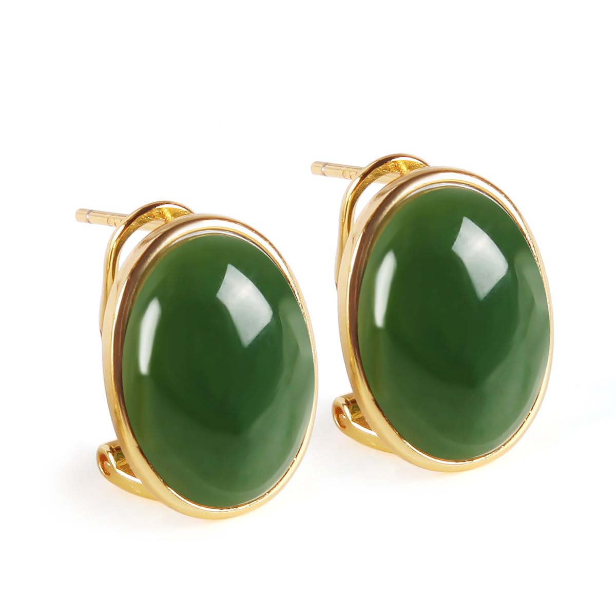 Guptue Natural hetian jade stud 925 sterling silver earrings for Women Owl real critters 18K gold plated