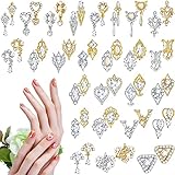 54 Pieces Nail Charms Rhinestones Heart Nail Charms Dangle Nail Jewelry 3D Dangle Nail Charms Crystal Metal Nail Gems Nail Flowers Jewelry Studs for Nail DIY (Stylish Style, Gold, Silver)