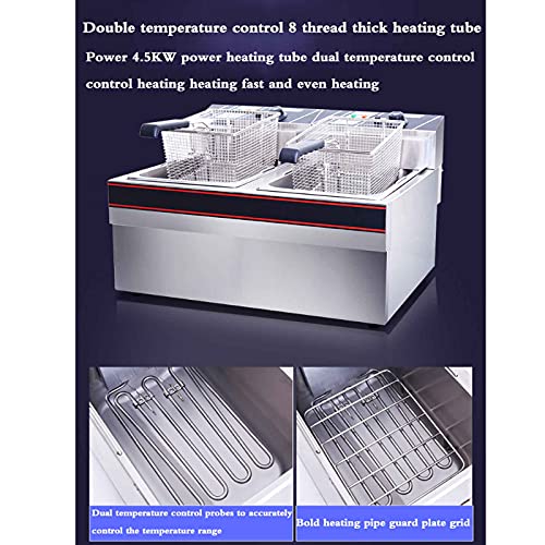 Fritteuse Mit Edelstahlkorb Handelsübliche Doppelzylinder 27l Fritteuse 4500w Hohe Leistung 50-200°c Korb… – Bild 3