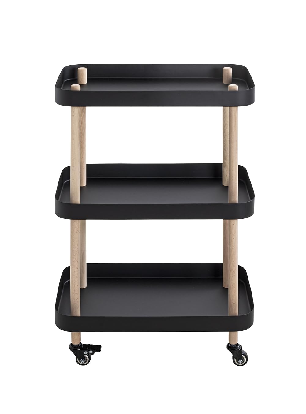 HAKU Tavolino in legno massello su rotelle naturale Base in metallo nero Tavolino da salotto su ruote - Dimensioni: L 50 x A 76 x P 30 cm Stile: Moderno