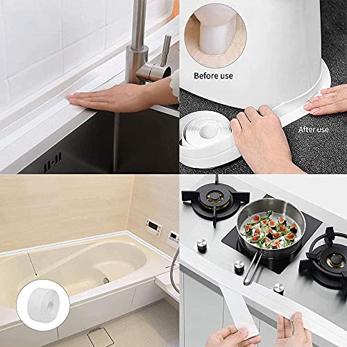 Image of Bath & Kitchen Caulk Tape Sealant Strip, PVC Self-Adhesive Tub & Wall Sealing Tape, Shower Tile Sealer (2PC)