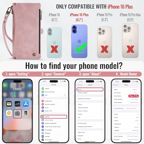 Defencase Compatible with iPhone 16 Plus Case Wallet with RFID Blocking Card Holder for Women Men, PU Leather Magnetic Snap Flip Zipper Strap Wallet Phone Case Fit for iPhone 16 Plus 6.7