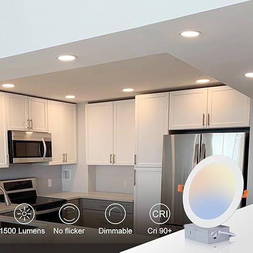 Miniatura 3 de Iluminación LED empotrable regulable de 8 pulgadas con caja de conexiones, CRI90+ 3CCT 3000K4000K6000K seleccionable 1500LM 18W ultra delgada LED