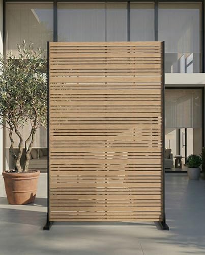 Sichtschutz für Garten Balkon Terrasse & Fenster 183 cm hoher Paravent aus Metall wetterfest & freistehend mit Bodenankern pulverbeschichtet und rostfrei | modernes Lamellendesign
