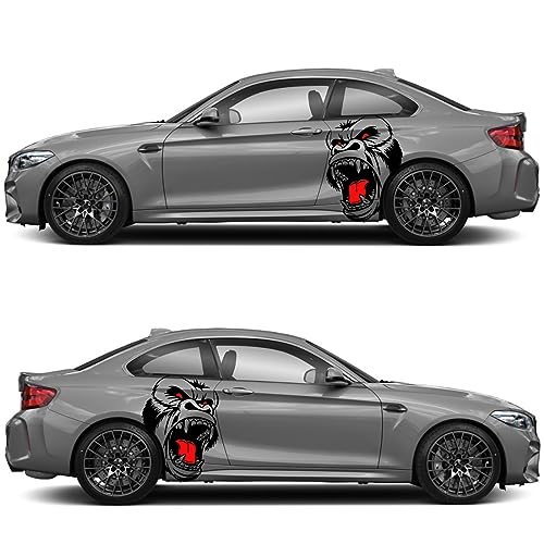 Image of Large Ferocious Gorilla Head Pattern Car Decal Stickers SUV Side Cool Animal Hood Door Car Bed Pickup Vehicle Truck Vinyl Graphic Sticker(Black)