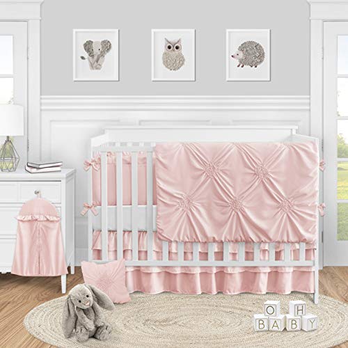 Sweet Jojo Designs Solid Color Blush Pink Shabby Chic Harper Baby Girl Crib Bedding Set with Bumper 9 Pieces