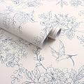 Froluya Cream White and Blue Floral Wallpaper Peel and Stick Wallpaper 17.7"x118.1" Vintage Floral Peel and Stick Wall Paper Removable Boho Self Adhesive Contact Paper for Bedroom Bathroom Vinyl