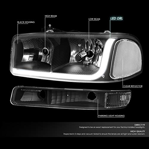 Image of DNA MOTORING HL-LB-SIERRA99-BK-CL1 4PCs LED DRL Strip Headlight + Bumper Lamp Compatible with 99-07 Sierra /Yukon Does NOT Fit Denali Trims