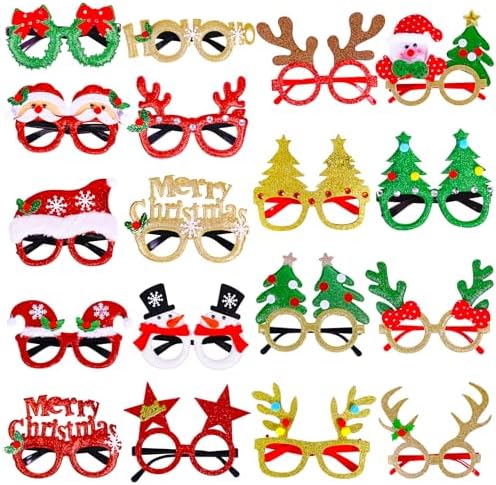 Max Fun 18Pcs Christmas Party Glasses Glitter Holiday Glasses Frames with 18 Designs Christmas Accessories for Christmas Party Favors Holiday Favors(One Size Fits All)