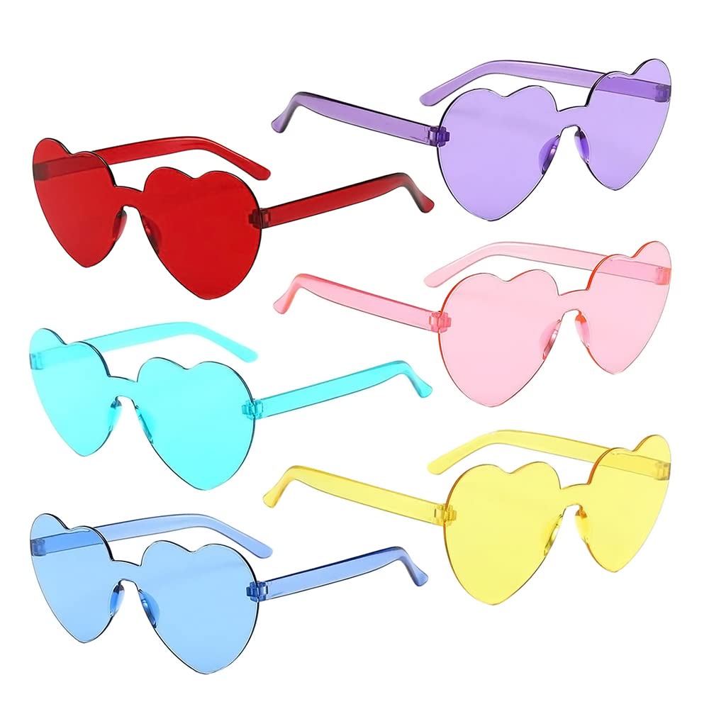 Lahviuu Heart Shaped Glasses 6 pcs Rimless Heart Fun Sunglasses Funky Sunglasses Festival Accessories for Party Adults Kids