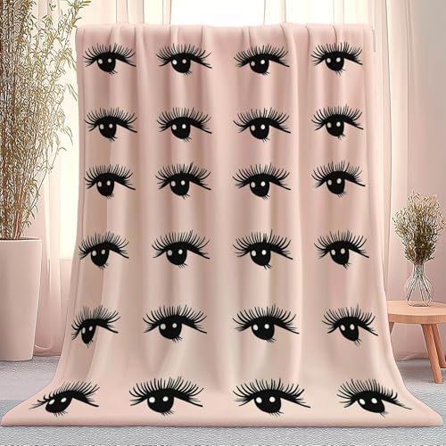 Manta de Franela cálida, Suave y cómoda Lindos Ojos Pestañas Manta de sofá Lavable con patrón, Manta para Dormitorio 200 x 220 cm, Rosa
