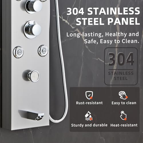 Image of LED 5-in-1 Shower Panel Tower System,Brushed Grey