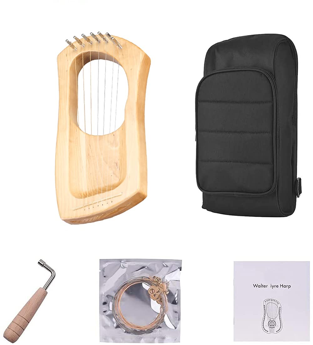7-saitige Harfe mit strapazierfähiger Tasche, Stimmschlüssel und Ersatzsaiten, Zupfinstrument, geeignet für Musikliebhaber, Anfänger, Erwachsene (Farbe: WH-06)