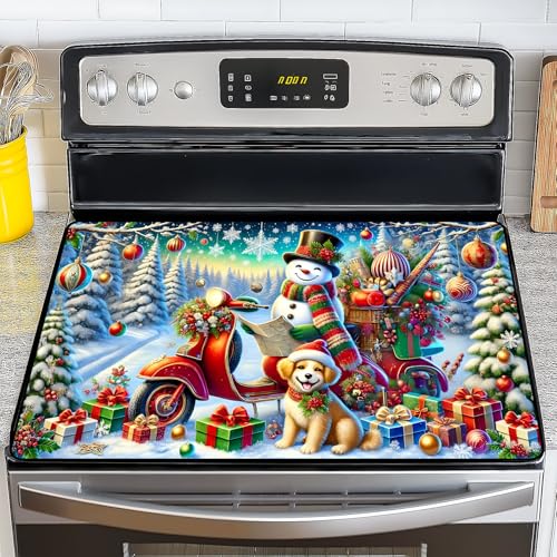 Image of NYZE Christmas Stove Top Cover for Electric Stove,Glass Stove Top Cover,Heat Resistant Glass Cooktop Cover,Stovetop Protector, Kitchen Decor,Dish Drying Mats Cover for Washer Ceramic Top 28.5x20.5 in
