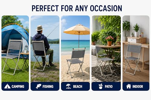 Image of AARKRI SALES Portable Folding Stool - Heavy Duty Outdoor Chair for Camping, Hiking, Fishing, Picnic - Collapsible Mini Travel and Garden Seat (Foldable Chair Grey)