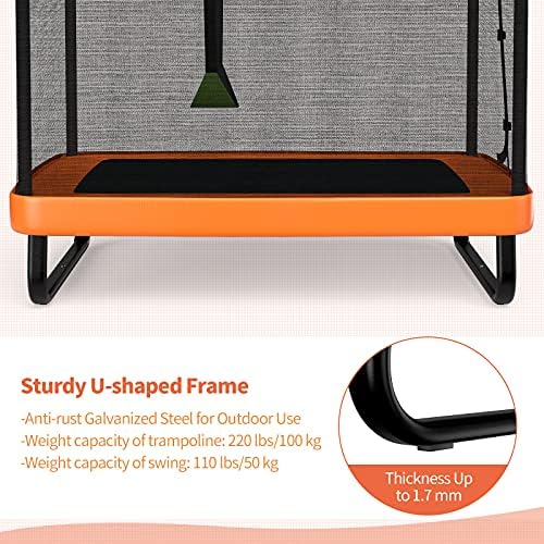 Giantex 6 Ft Kids Trampoline with Swing, Max Load 220lbs, Indoor Small Trampoline for 2 Kids, with Safety Enclosure Net, Built-in Zipper, ASTM Approved Toddler Rectangle Trampoline for 3-8 Year Old 3 51gYdzPCvKS. AC