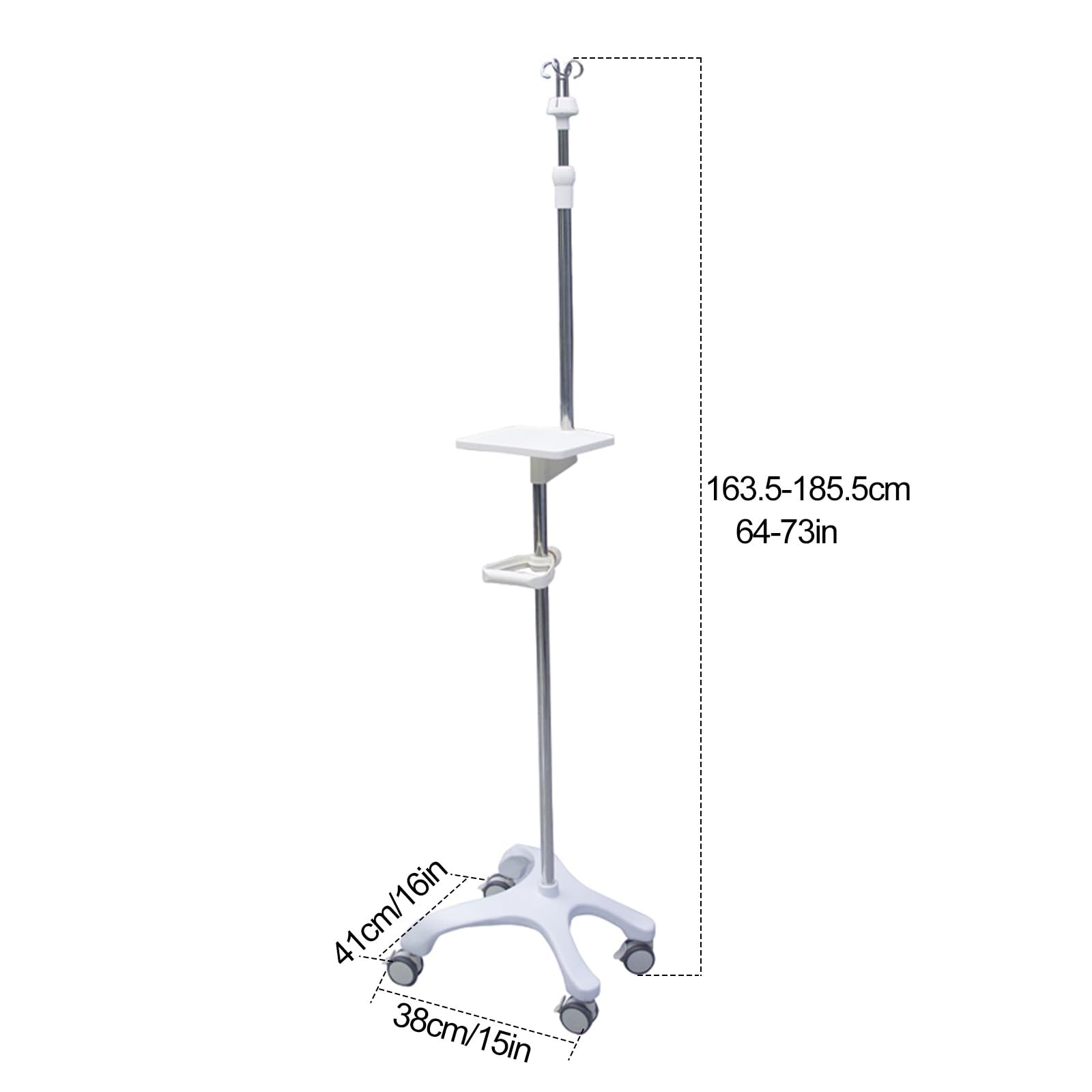 Asta Portaflebo con Ruote, Asta Portaflebo in Acciaio Inox Portatile, 4 Ganci, Altezza Regolabile, Adatta for Ospedale, Casa